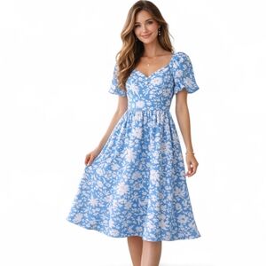 Entro Floral boho Maxi Dress Cottagecore Anthro Blue Dress Large